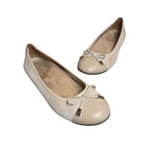 Vionic minna ballet flat orthopedic comfort shoe neutral beige leather cap toe 7